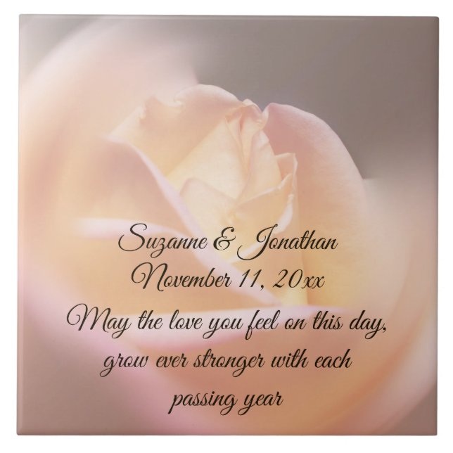 Dreamy Yellow Rose Flower Personalized Wedding Kakelplatta (Framsidan)