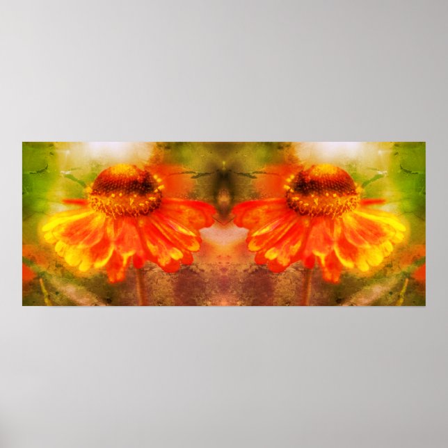 Dreamy Zinnia Flower Distress Spegel Abstrakt Poster (Framsidan)