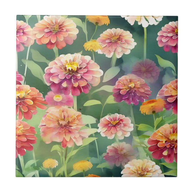 Dreamy Zinnia Flowers Kakelplatta (Framsidan)