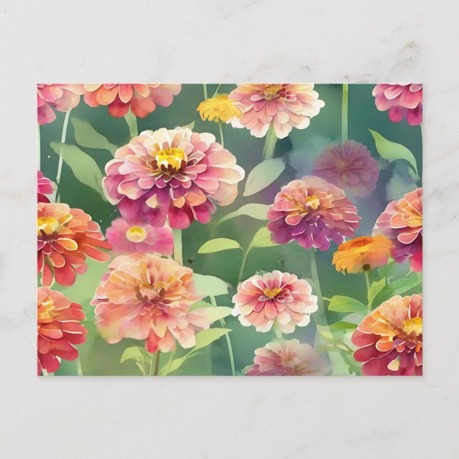 Dreamy Zinnia Flowers Vykort (Framsida)