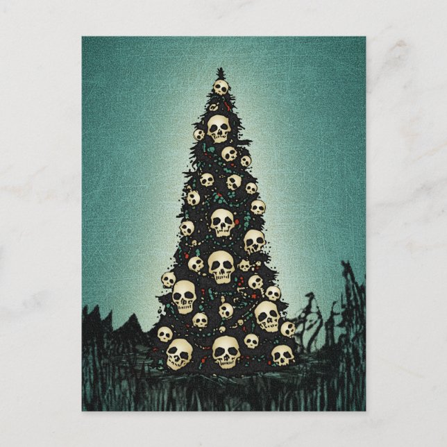 Dreary Christmas Tree With Skulls Vykort (Framsida)