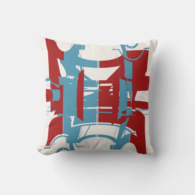 DRed Bright Blue Geometric Shapes Concave Motif Kudde (Framsida)