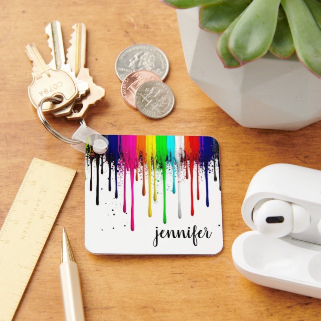 Dreglande regnbågsfärgmonogram  nyckelring (Skrivbord)
