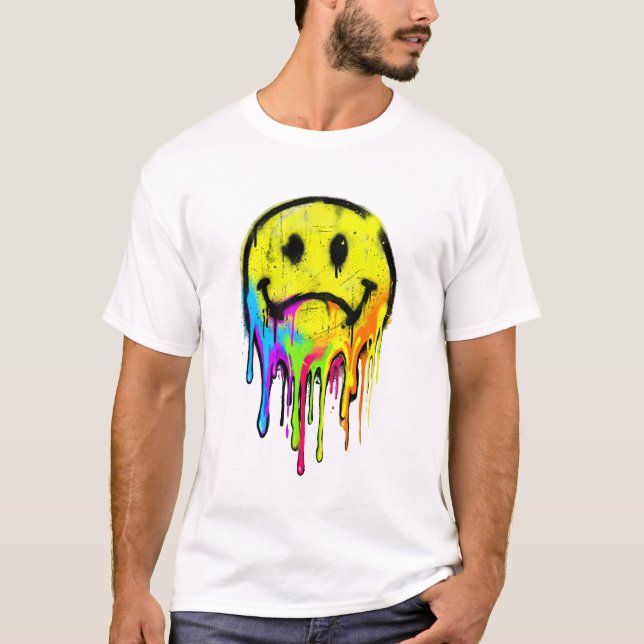 Dreglande regnbågsgraffiti Smileys T Shirt (Framsida)
