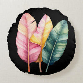 Drei Bananen Blätter in Pastellfarben  Rund Kudde
