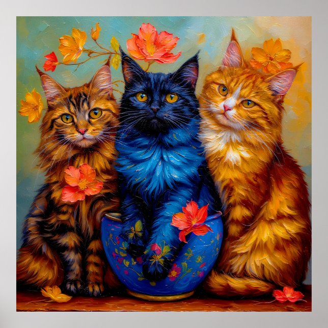 Drei Maine-Coon-Gefährten Portrait Poster (Framsidan)