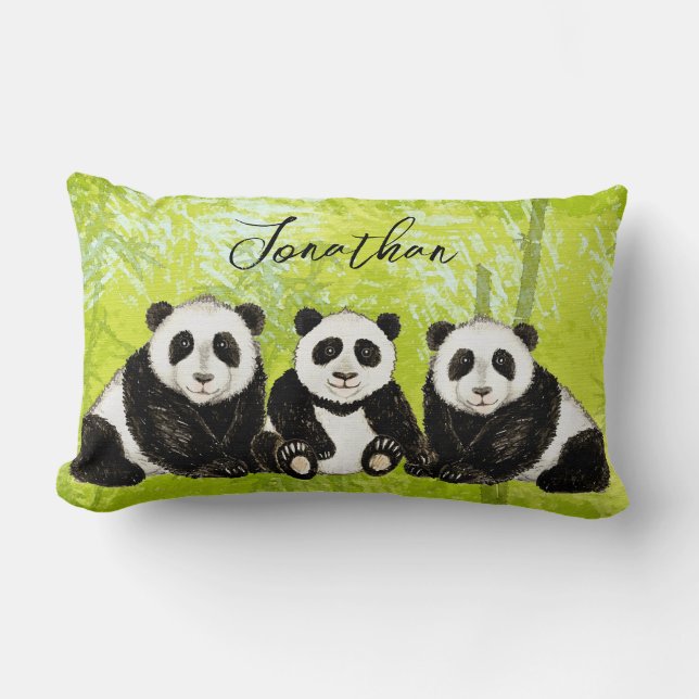 Drei Pandabären - handgemalt | Kissen Lumbarkudde (Framsida)