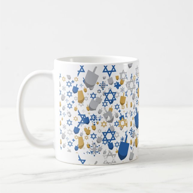 Dreidel Blå Silver Hanukkah Mönster Kaffemugg (Vänster)