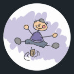 Dreidel Boy Runt Klistermärke<br><div class="desc">Barnlik teckning av en pojke som snurrar drömmaren.</div>