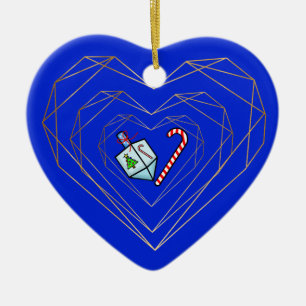 Dreidel Candy cane Heart Chrismukkah Ornament