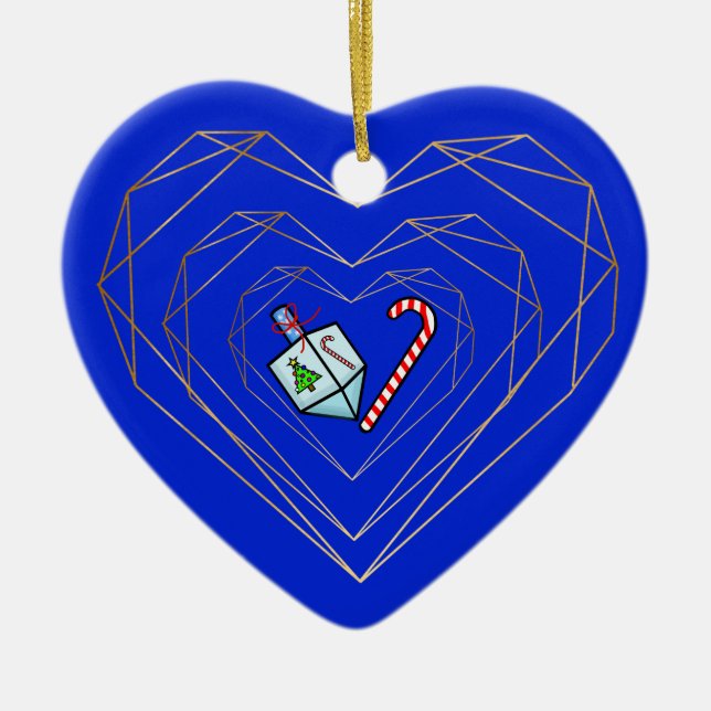 Dreidel Candy cane Heart Chrismukkah Ornament (Framsidan)