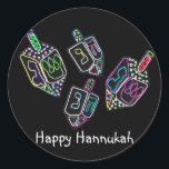 Dreidel, Dreidel, Dreidel Stickers Runt Klistermärke<br><div class="desc">Bild som illustrerar en Hannukah-dröm på ljusa färger. Upptäck helgdag med denna färgstarka design.</div>