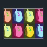 Dreidel Hanukkah vykort<br><div class="desc">Färgrikt dreidelkort efter stil. Dreidels är ett symbol av kunskap. Judiska ungar låtsade för att leka dreidel under eras, när du läde Torahen förböds.</div>