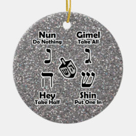 Dreidel Instructions Lycklig Hanukkah Silver Glitt Julgransprydnad Keramik