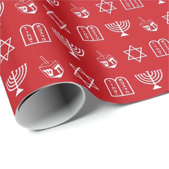 Dreidel menorah Torah Star av David red Hanukkah Presentpapper (Rullad Hörn)