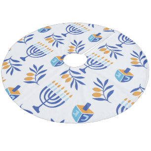 Dreidel och Menorah White Hanukkah Julgransmatta Fleece