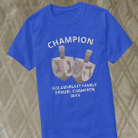 Dreidel Rustic Oak Funny Champion Hanukkah T Shirt<br><div class="desc">De här lustiga Dreidel Champion T-Shirts med personlig är underbara som kläder för dig själv eller som gåvor en natt för hela familjen. Två jumbo faux oak wood-drömmar i skjortans centrum omges av anpassningsbar med ett enkelt vitt typsnitt. CHAMPION kan lätt böjas ovanpå designen och redigeras till HANUKKAH, CHANUKAH eller...</div>