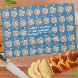 Dreidel Rustic Oak Hanukkah Anpassningsbar Challah Kökshandduk