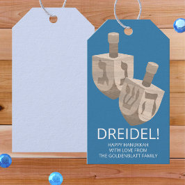 Dreidel Rustic Oak Hanukkah Roligt Blue and White Presentetikett