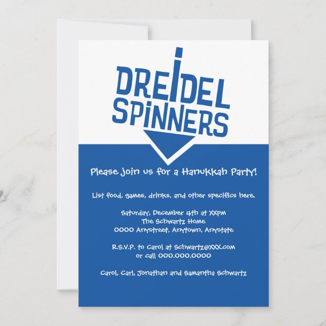 Dreidel Spinners Hanukkah Party Inbjudningar (Framsida)