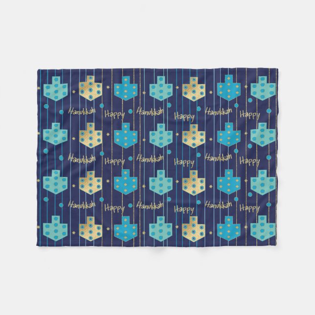 Dreidels i Blue Hanukkah Fleece Blanket (Framsidan (Horisontell))