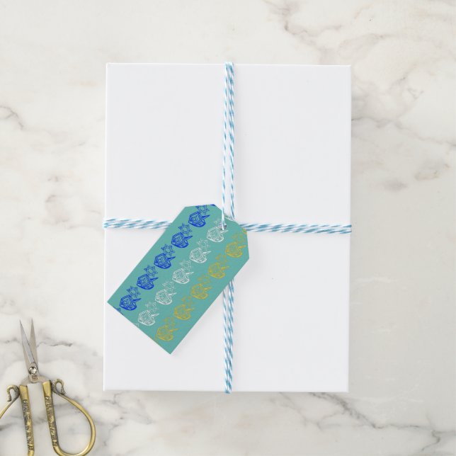 Dreidels + Stars Gift-Märkre Presentetikett (Med Snöre)