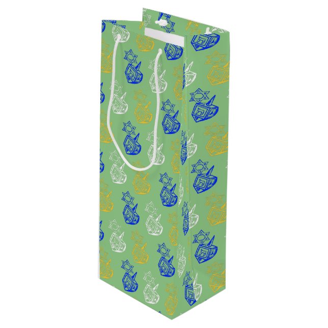 Dreidels + Stars Vin Gift Bag (Framsidan Vinklad)