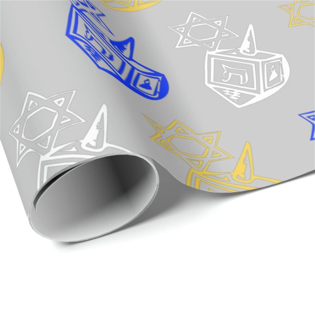 Dreidels + Stars Wrapping Papper Presentpapper (Rullad Hörn)