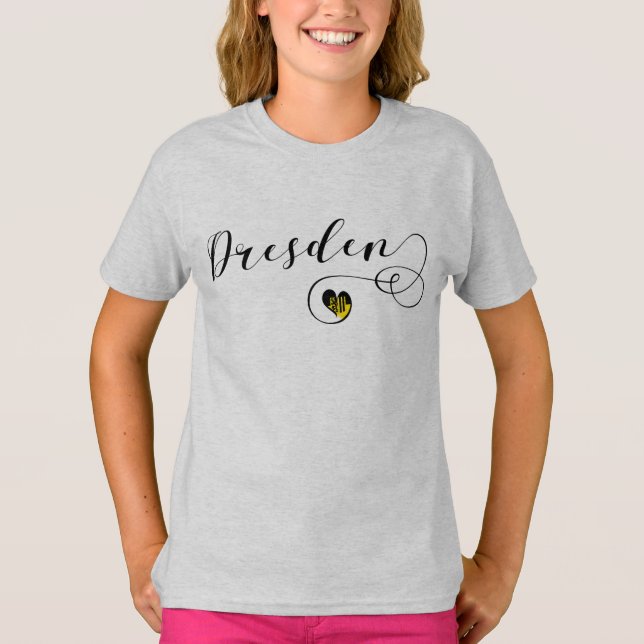 Dresden Flagga in Heart, Sachsen, Tyskland Tee (Framsida)