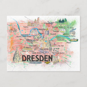 Dresden Sachsen Tyskland Illustrated Karta Vykort