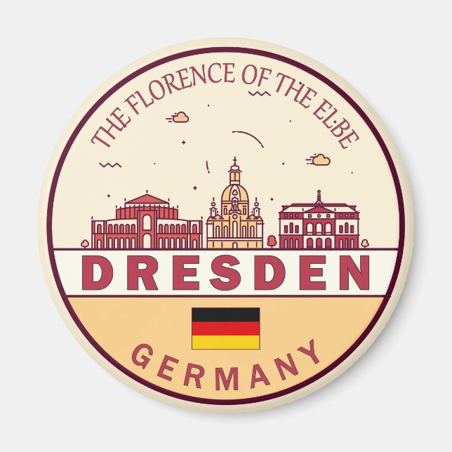 Dresden Tyskland City Skyline Emblem Magnet (Framsidan)