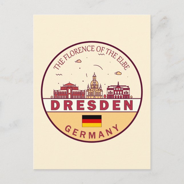 Dresden Tyskland City Skyline Emblem Vykort (Framsida)