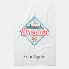 Dresden Tyskland Sachsen Retro Skyline Vintage Kökshandduk