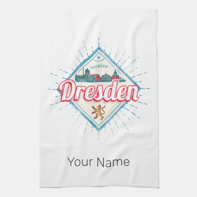 Dresden Tyskland Sachsen Retro Skyline Vintage Kökshandduk (Vertikal)