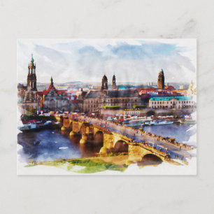 Dresden Tyskland vattenfärgsbild Vykort