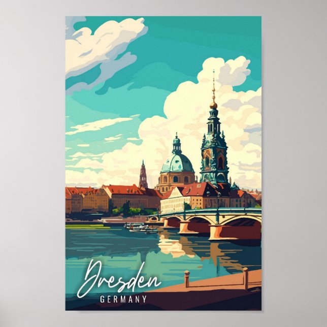Dresden Tyskland vintage resor illustration Poster (Framsidan)