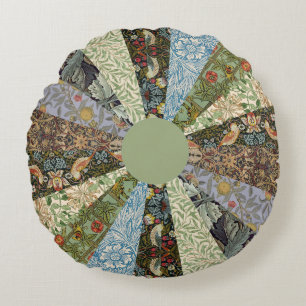 Dresdenfat quilt (lapptäcke) William Morris Grön Rund Kudde