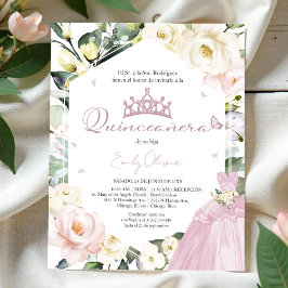 Dress Blommigt Photo Quinceañera spansk inbjudan