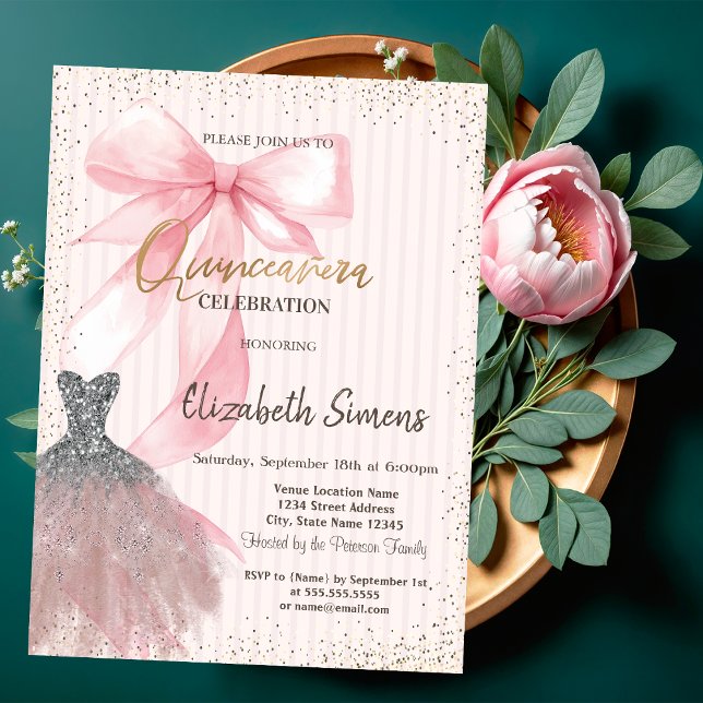 Dress Confetti,Pink Bow Striped  Inbjudningar (Skapare uppladdad)