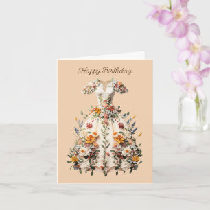 Dress Flower Art Birday Card Kort
