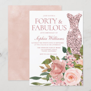 Dress och  Rosa i ro, 40:e födelsedagen Inbjudningar