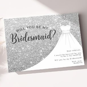 Dress silver Glitter kommer du att bli min bridesm Inbjudningar