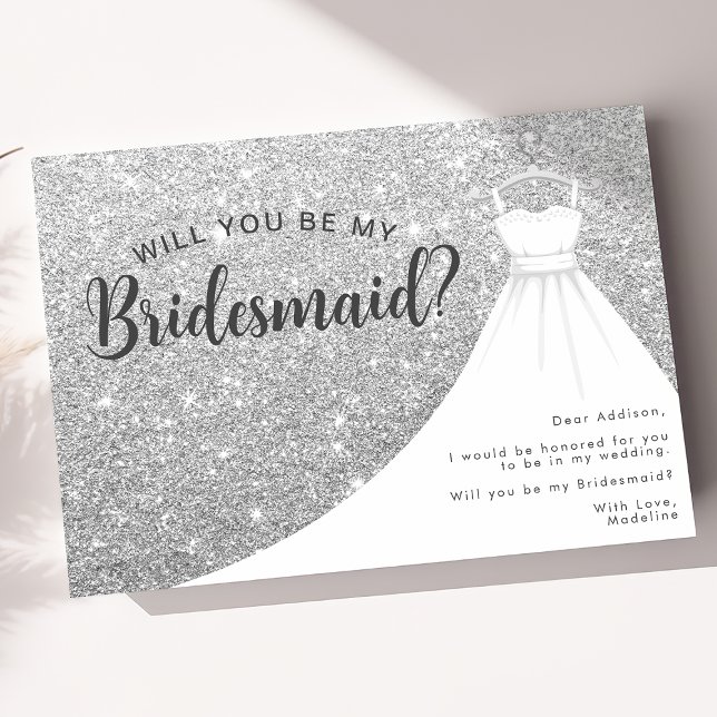 Dress silver Glitter kommer du att bli min bridesm Inbjudningar (Skapare uppladdad)