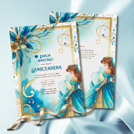 Dress Teal Guld Quinceañera Inbjudningar