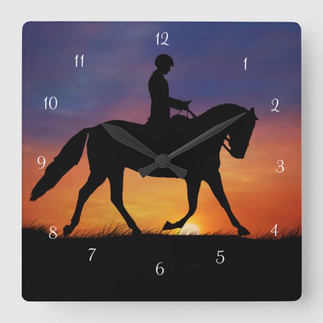 Dressage Horse and Rider Clock Fyrkantig Klocka (Framsida)
