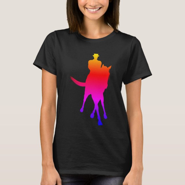 Dressage Horse and Rider Halva Pass Rainbow T Shirt (Framsida)