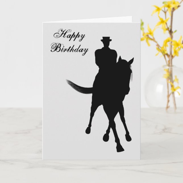 Dressage Horse and Rider Silhouette Birthday Card Kort (Gul blomma)