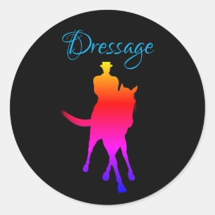 Dressage Horse och Rider Silhouette Rainbow Runt Klistermärke