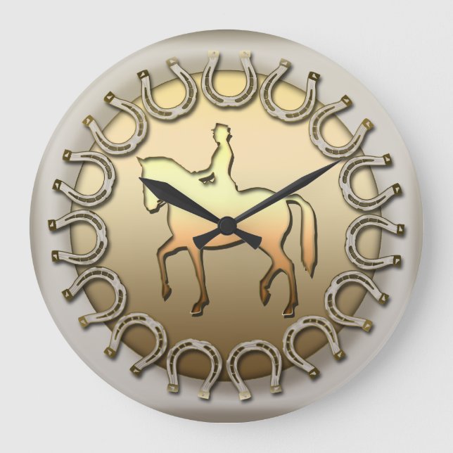 Dressage Horse Rider and Horseshoes Stor Klocka (Framsida)