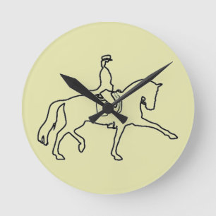 Dressage Horse & Rider Line Art Rund Klocka